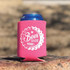 Beer Babe HAT/POCKET/CAN HUGGER Screen Print Heat Transfer, pink can hugger with white printed Beer Babe logo and design.