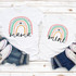 Mini pastel rainbow Sublimation Transfer, small colorful rainbow designs on white t-shirts with 'mama' and 'mini' written underneath, perfect for children or mother-child matching outfits.