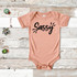 Sassy Infant Screen Print Heat Transfer, pink baby onesie with 'Sassy' text design on the front.