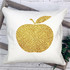 Golden Apple Sublimation Transfer, glittering gold apple design with geometric pattern on a white pillow.