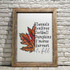 It's Fall Sublimation Transfer, fall-themed wall art with a colorful autumn leaf and fall harvest words on a white background in a wooden frame.