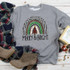 Merry And Bright Rainbow Screen Print Transfer, Christmas-themed sweatshirt with rainbow and holiday decorations design.