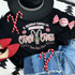 Old Fashioned Candy Canes Screen Print Heat Transfer on a black T-shirt with festive candy cane graphics and holiday text.