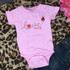 Love Bug INFANT Screen Print Heat Transfer, pink baby onesie with love bug graphic and text design
