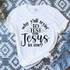 Why Y'all Tryin' To Sublimation Transfer, white T-shirt with black printed text 'Why Y'all Tryin' To Test The Jesus in Me?' displayed on a patterned fabric background.