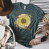 Free Spirit And Kind Soul Screen Print Transfer, a T-shirt featuring a sunflower and butterflies design with the quote 'Free Spirit and Kind Soul'