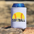 Softball Sublimation Transfer, colorful graphic design of a yellow softball with red stitching and the word SOFTBALL on a white drink koozie.