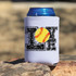 LOVE Softball Sublimation Transfer, white fabric beverage can cooler with a yellow softball graphic and black distressed text design.