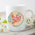 Hope Peace Love Dove Sublimation Transfer, white mug with colorful design featuring a dove and words of kindness and positivity.