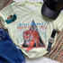 High Voltage Tiger Screen Print Heat Transfer, colorful graphic T-shirt with a tiger and lightning design.