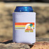 Sunset Babe Sublimation Transfer, colorful retro sunset design with mountains, palm tree, birds, and stripes.