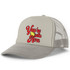 You're Outta Here Softball POCKET Screen Print Heat Transfer, gray and mesh baseball cap featuring a colorful embroidered softball and text design.