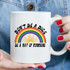 Don't Be A Dick Sublimation Transfer, white ceramic mug with rainbow and sun design and humorous motivational message.