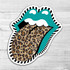 Teal Leopard Rolling Stones Tongue Die Cut Sticker