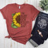 I'm Blunt Because God Rolled Me That Way FINAL STOCK Screen Print Heat Transfer T-shirt, red casual graphic t-shirt with sunflower illustration and text.