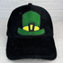 St. Patrick's Day Leprechaun Hat Embroidered Chenille STICKER, a green and yellow embroidered patch of a leprechaun hat with a black band and buckle design.