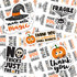 Halloween Packaging Sticker Sheet, festive stickers with pumpkins, spiders, witches hats, thank you messages, and spooky designs for decorating Halloween gifts and treat bags.