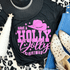 Holly Dolly Christmas PUFF Screen Print Heat Transfer, pink graphic design with a hat and festive text for holiday apparel.
