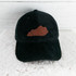 Leopard State Leather Patch You Choose State, black corduroy baseball cap with a brown leather patch of a state map on the front.