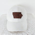 Leopard State Leather Patch YOU CHOOSE STATE, white corduroy baseball cap with leopard print leather patch of state outline.