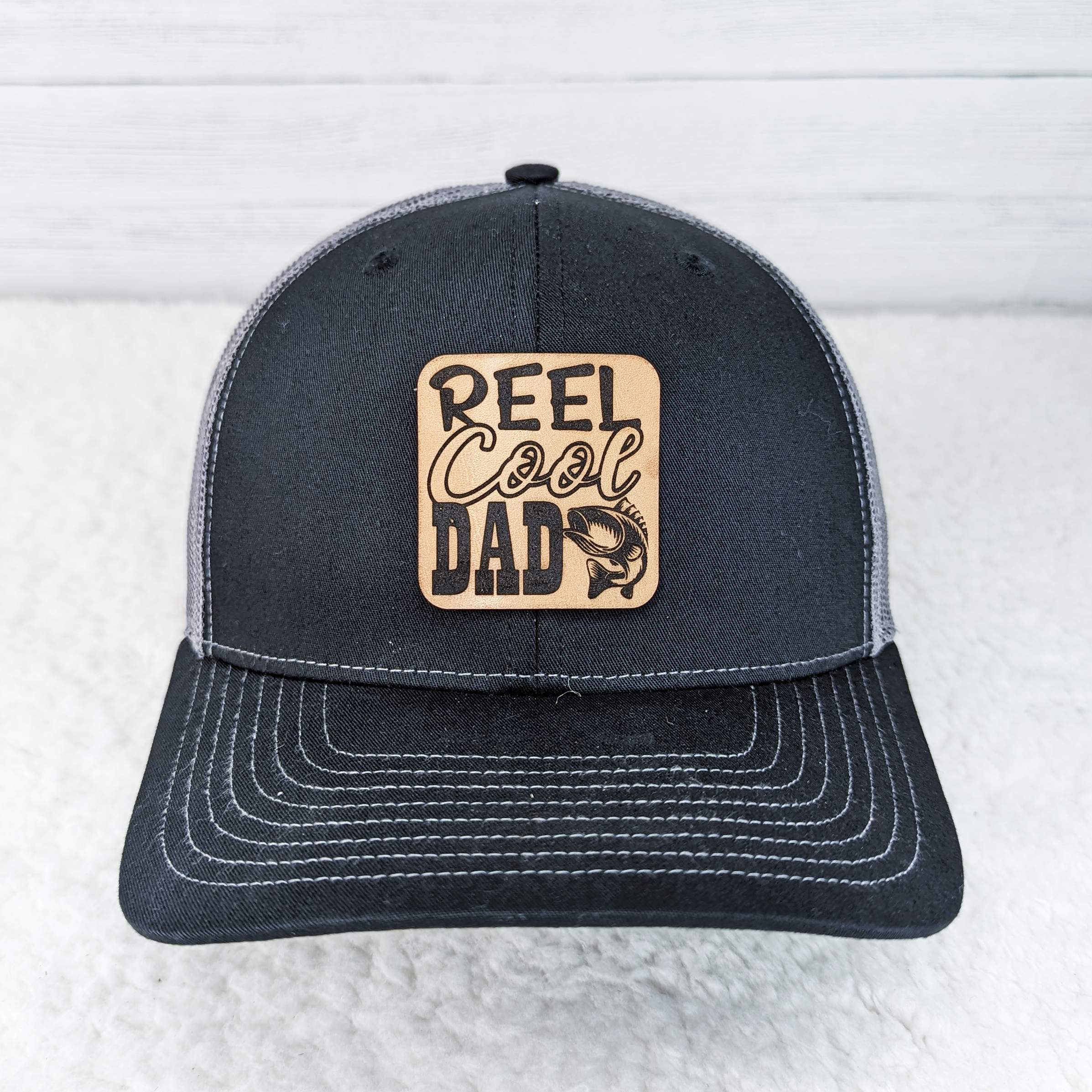 Reel Cool Dad Leather Hat Patch Brown