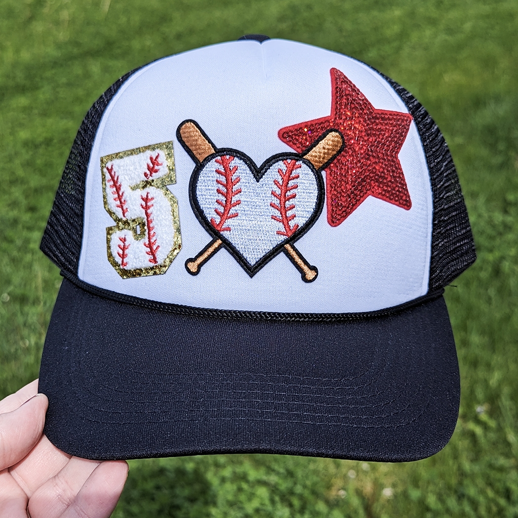 Heart embroideryパッドinアメスリタン Baseball Heart & Bats Embroidered Hat Patch | Trendy Transfers