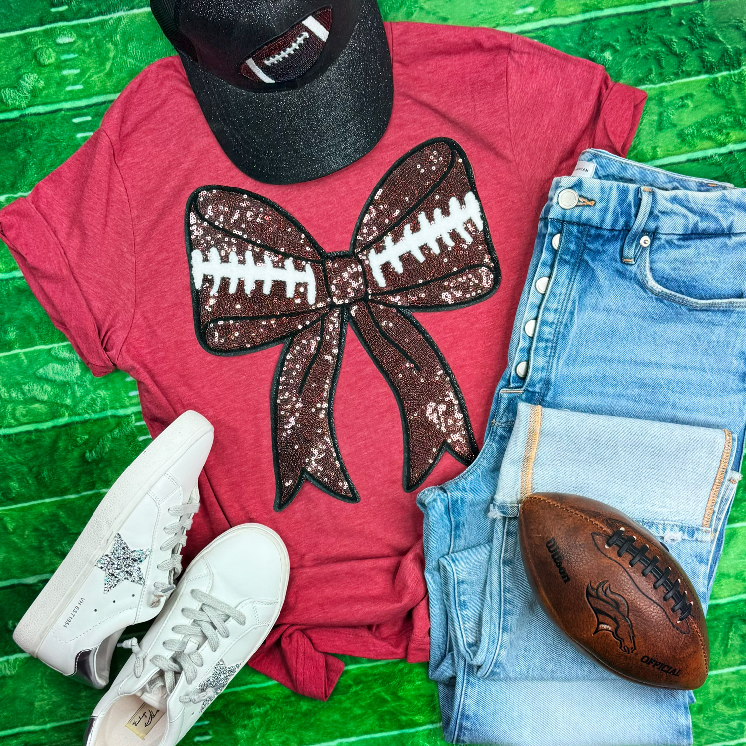 カットソー HLAADAforROSEBUD/EMBROIDERY FOOT BALL TEE Embroidery Football Bows T-Shirt in Salty Gray – June Adel