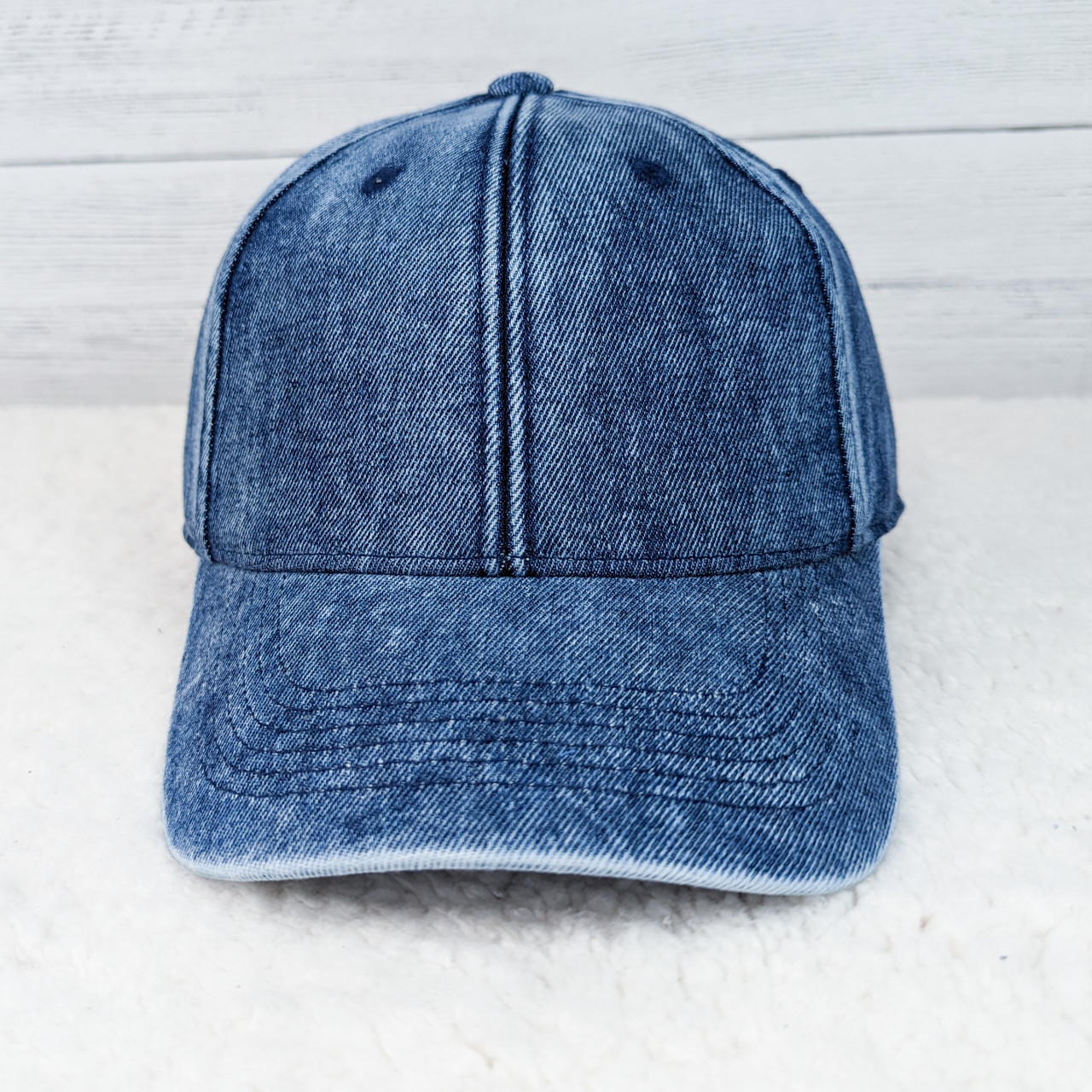 Acid Wash Pacific Hybrid Blank Denim Hat | Blue Denim Cap