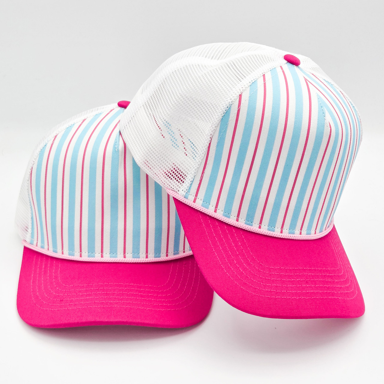 Pink & Blue Stripe Structured Cotton Trucker Hat – Fully