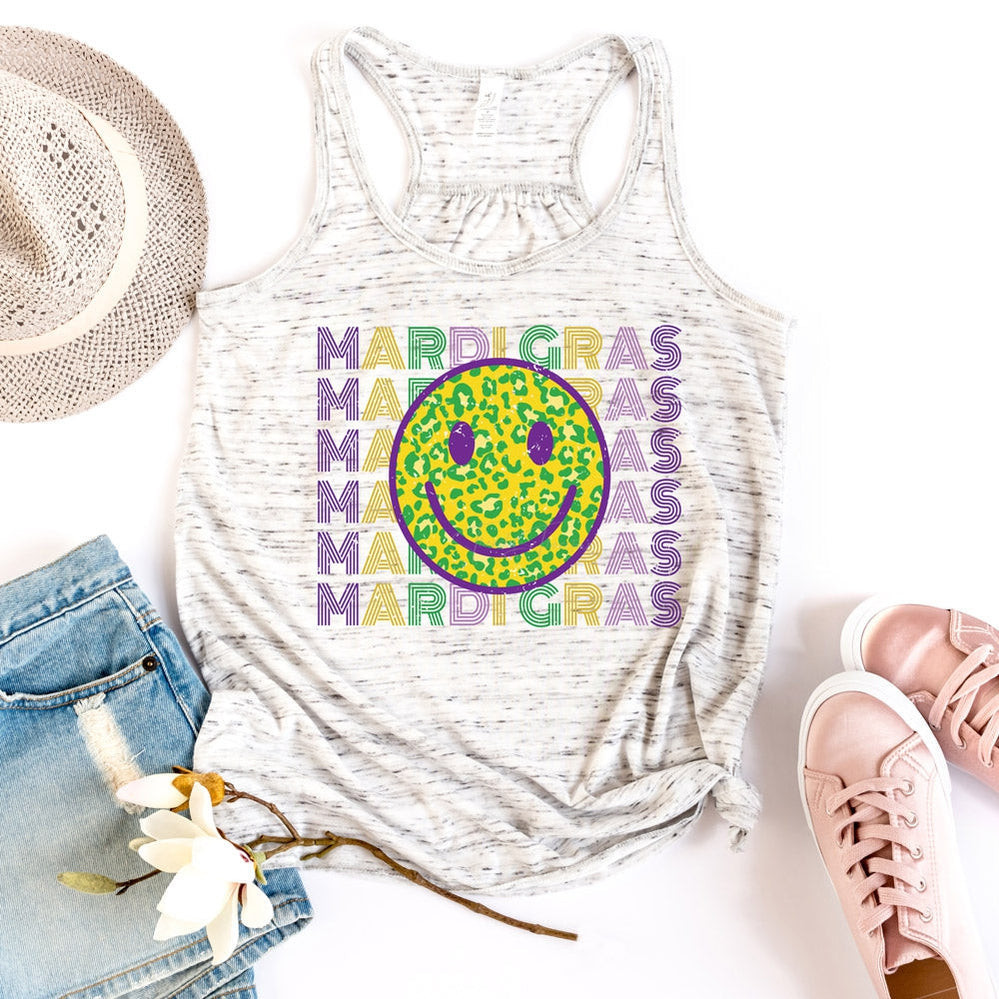 Mardi Gras Happy Face Sequin Patch Detail Top