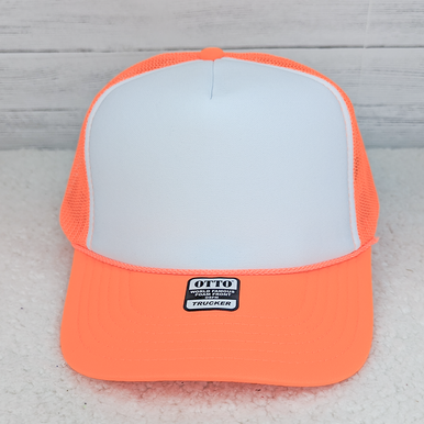 Neon Orange & White Foam Trucker Hat | Wholesale Blank Hats display picture 1