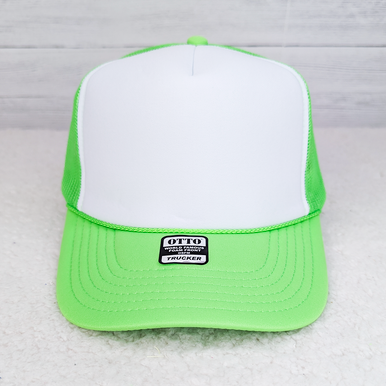 Neon Green & White Foam Trucker Hat display picture 3