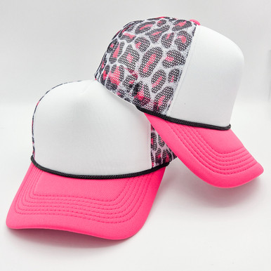 Neon Pink Leopard Foam Trucker Hat | Wholesale Blank Hats