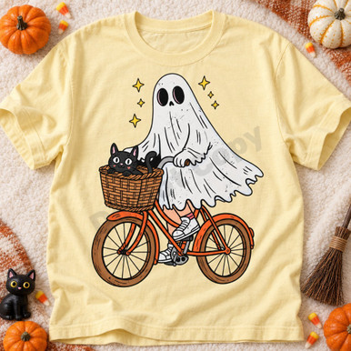 Ghost Bike Ride DTF Transfer | Cute Halloween Design