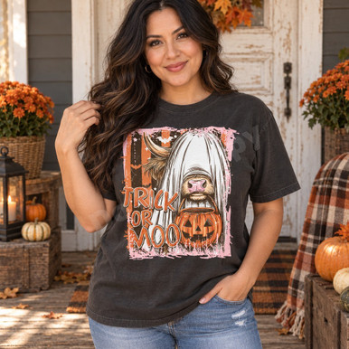 Trick or Moo Highland Cow DTF Transfer | Halloween