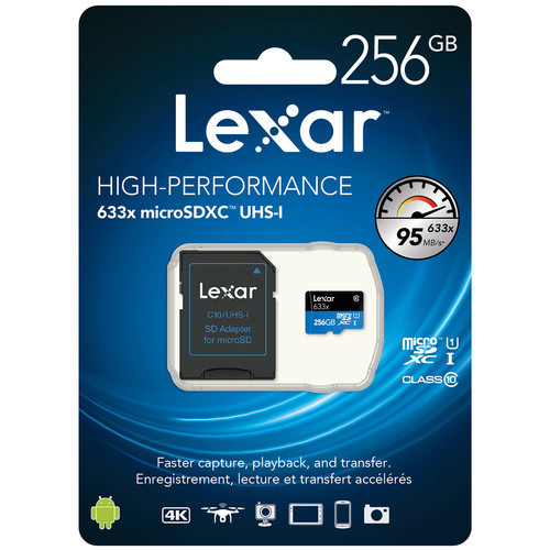 Lexar 256GB High-Performance 633x UHS-I microSDXC Memory Card with SD Adapter
