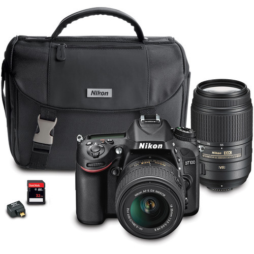  Nikon D7100 DSLR Camera with 18-55mm and 55-300mm Dual Lens Wi-Fi Kit 