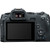 the back of the Canon EOS R8 Mirrorless Digital Camera with menu, info, AF,  erase, and play buttons,  LCD Screen, and settings controls.