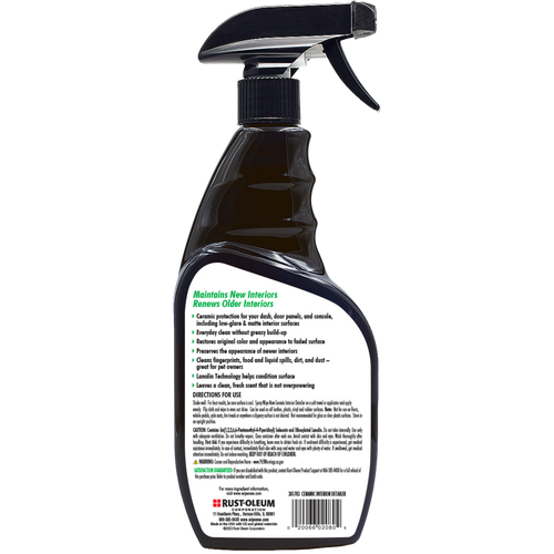 Back label of Wipe New Ceramic Interior Detailer detailing ceramic protection for dashboards, door panels, and touchscreens