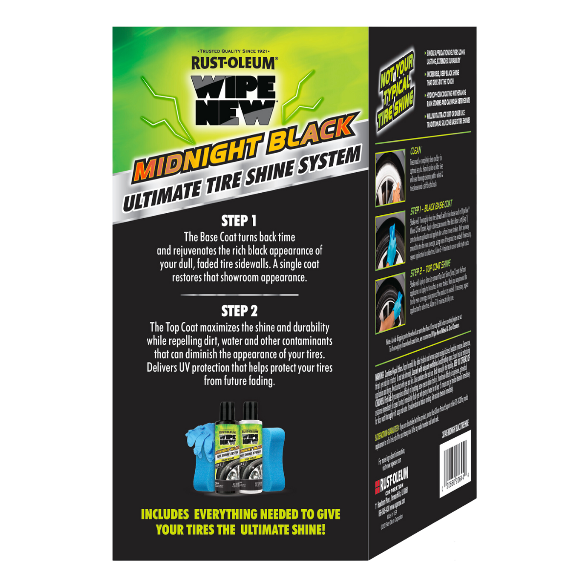 Midnight Black Tire Shine System - Rust-Oleum Wipe New