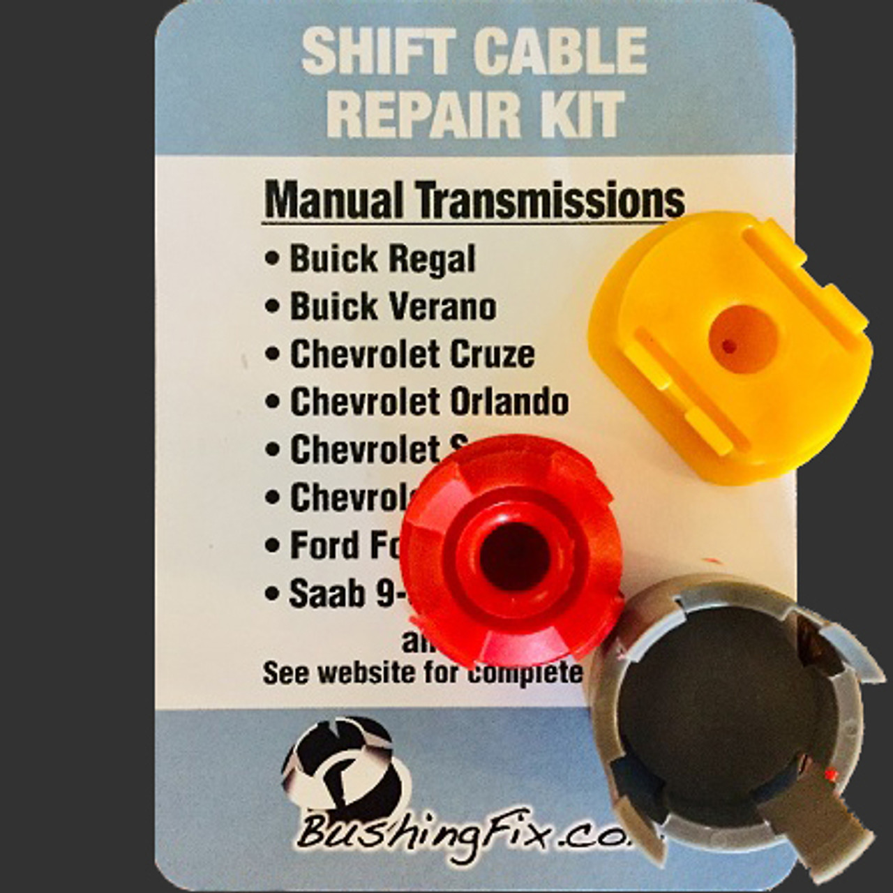 Buick Regal manual transmission shift cable repair includes easy installation replacement bushing one for each of the different style of cable end shape round or oblong.