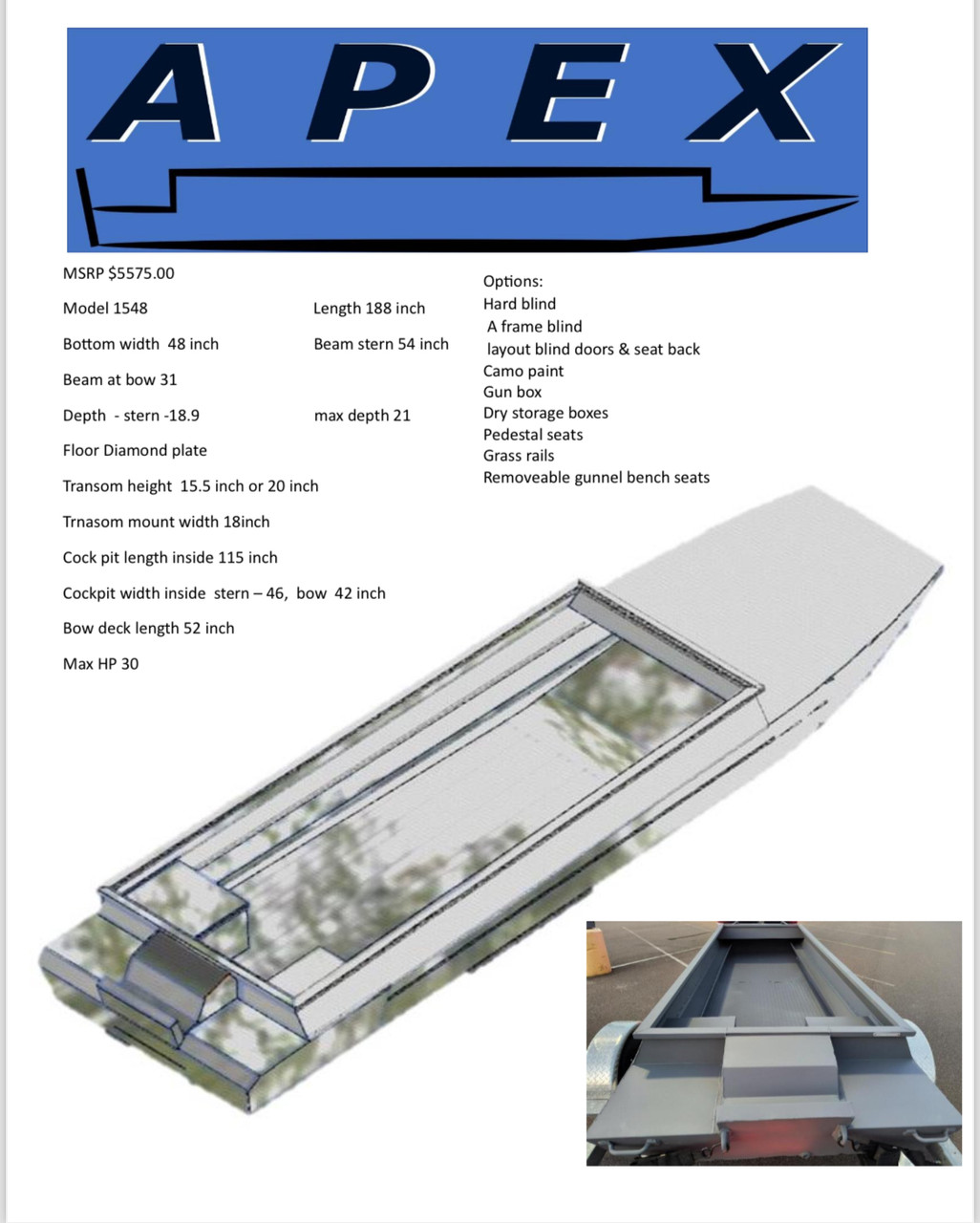 Apex 13'54” Aluminum Hunting Boat - Tall Shaft
