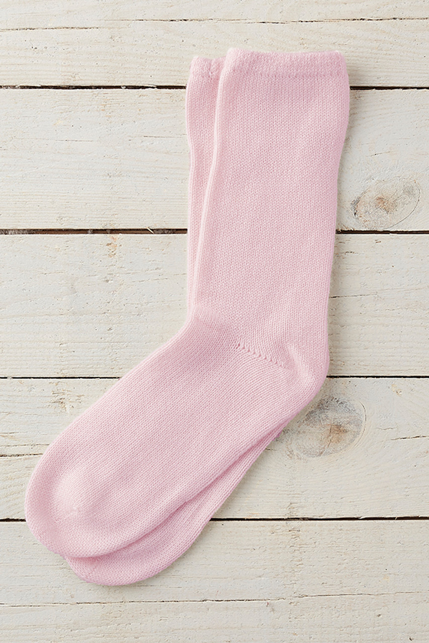 Pure Cashmere Bed Socks in Baby Pink Cable Knit