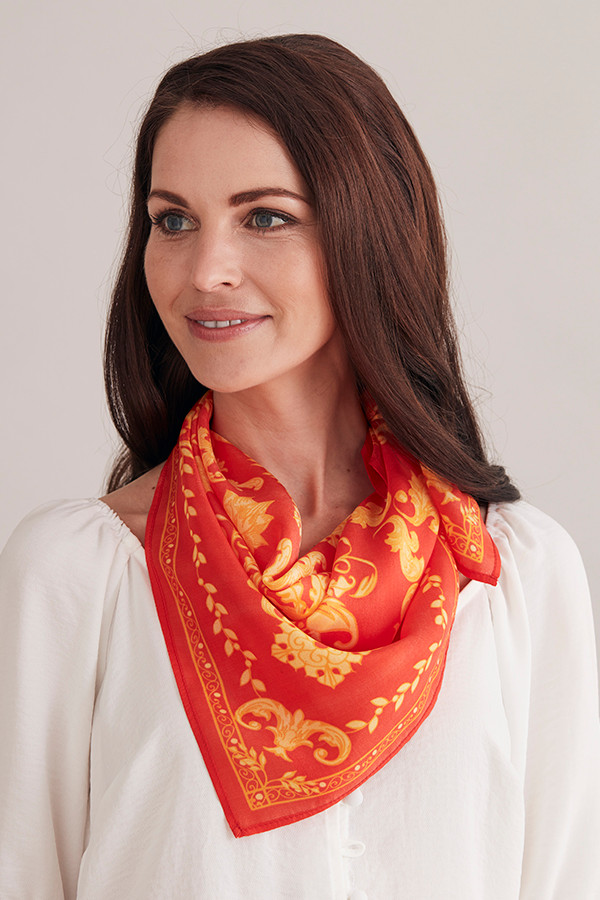 Red Baroque Printed Silk Scarf