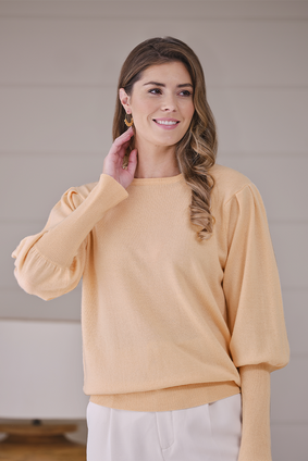 Matilda Puff Sleeve Cashmere Crew Neck Sweater in Bellini