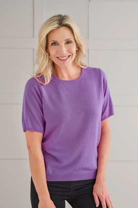 Marie Short Sleeved Cashmere Sweater in Foxglove