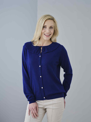 Martha Cashmere Collar Cardigan in French Navy