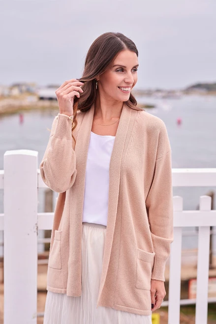 Georgina 4 Ply Edge to Edge Cashmere Cardigan in Safari