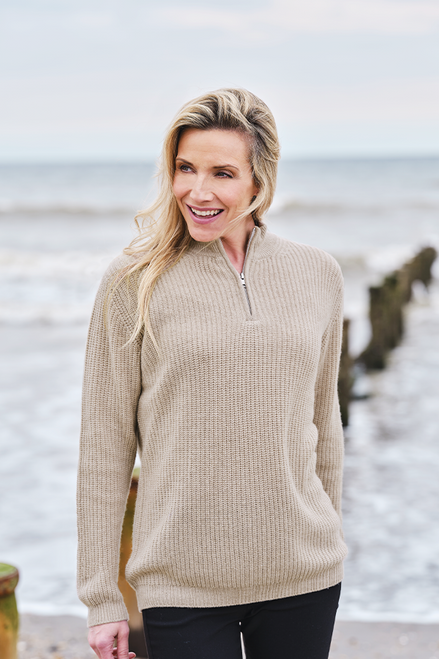 Winnie 4 Ply Rib Zip Neck in Oat