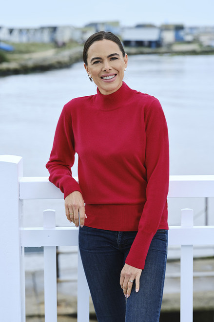 Molly Cashmere Button Turtle Neck Holly Berry